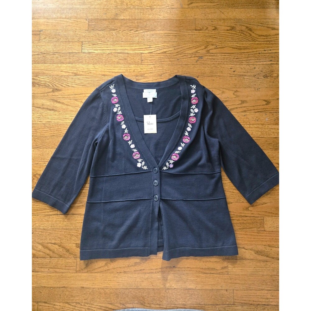 CJ Banks Hand Embroidered Floral Print Knit Cardigan Size 1X NWT